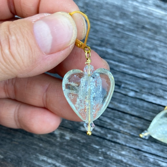 Silver-Lined Heart Lampwork Glass Earrings - Picture 3 of 3